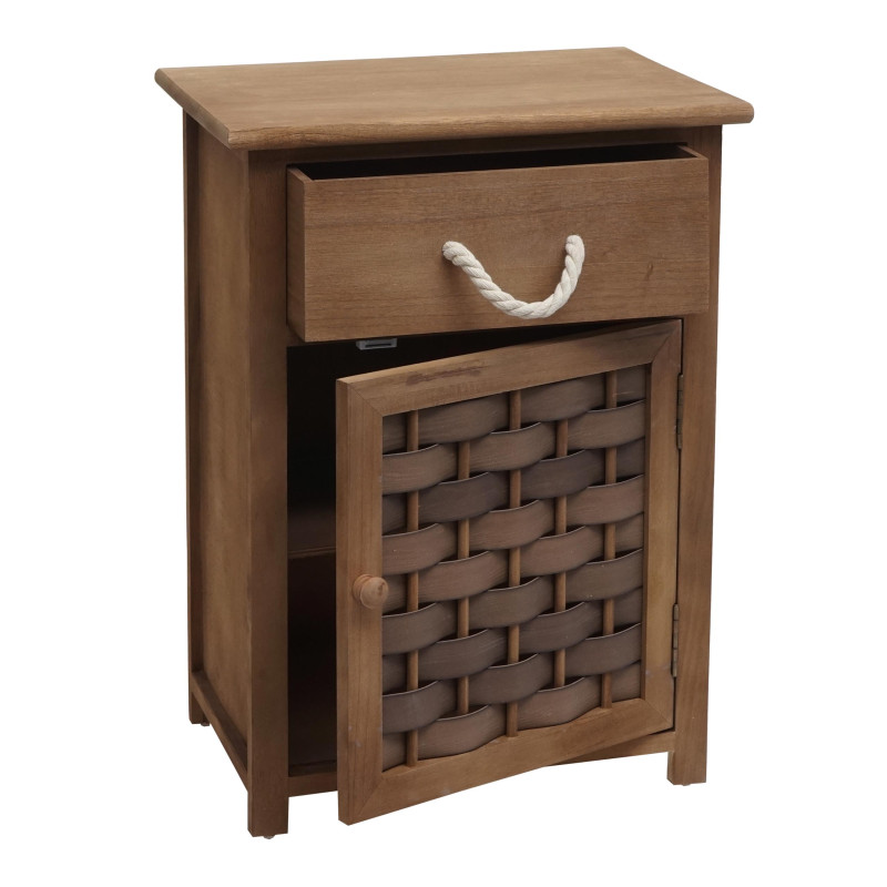 Commode armoire à tiroirs, bois 55x39,5x28,5cm - brun foncé, poly rotin brun foncé