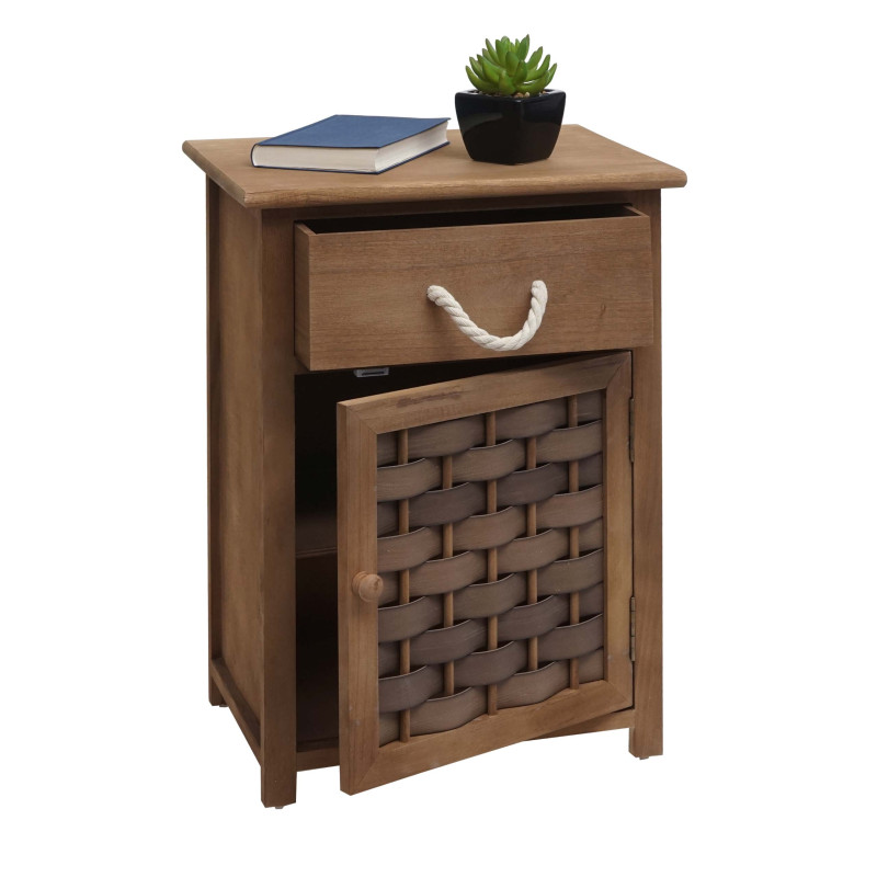 Commode armoire à tiroirs, bois 55x39,5x28,5cm - brun foncé, poly rotin brun foncé