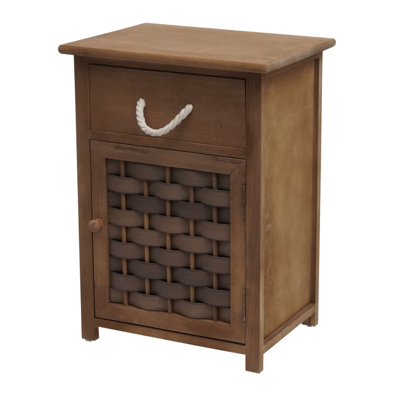 Commode armoire à tiroirs, bois 55x39,5x28,5cm - brun foncé, poly rotin brun foncé