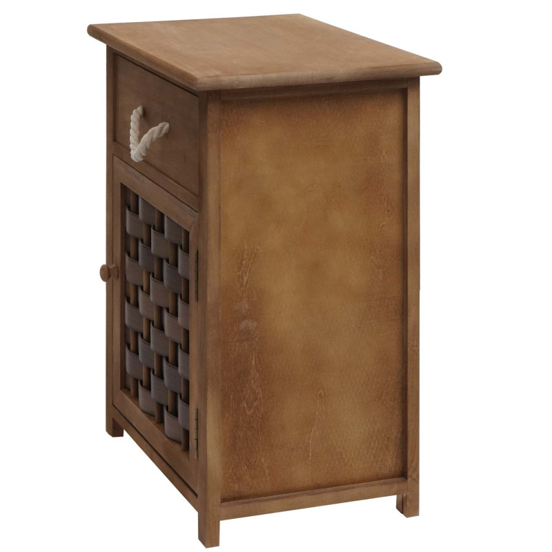 Commode armoire à tiroirs, bois 55x39,5x28,5cm - brun foncé, poly rotin brun foncé