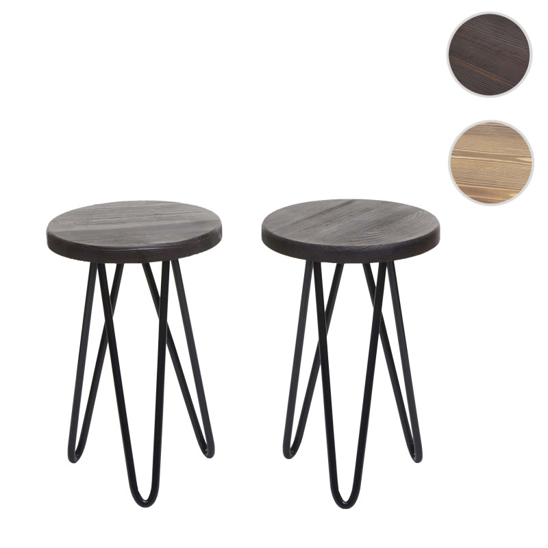 Set de 2 tables d'appoint table de nuit table basse, Industrial bois véritable Ø25cm - brun foncé