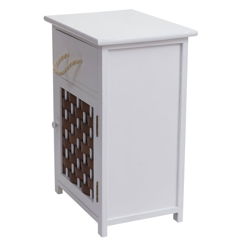 Commode armoire à tiroirs, bois 55x39,5x28,5cm - blanc, poly rotin brun