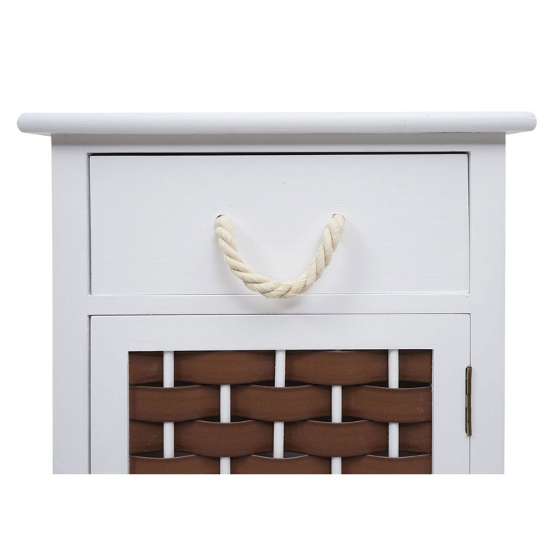 Commode armoire à tiroirs, bois 55x39,5x28,5cm - blanc, poly rotin brun