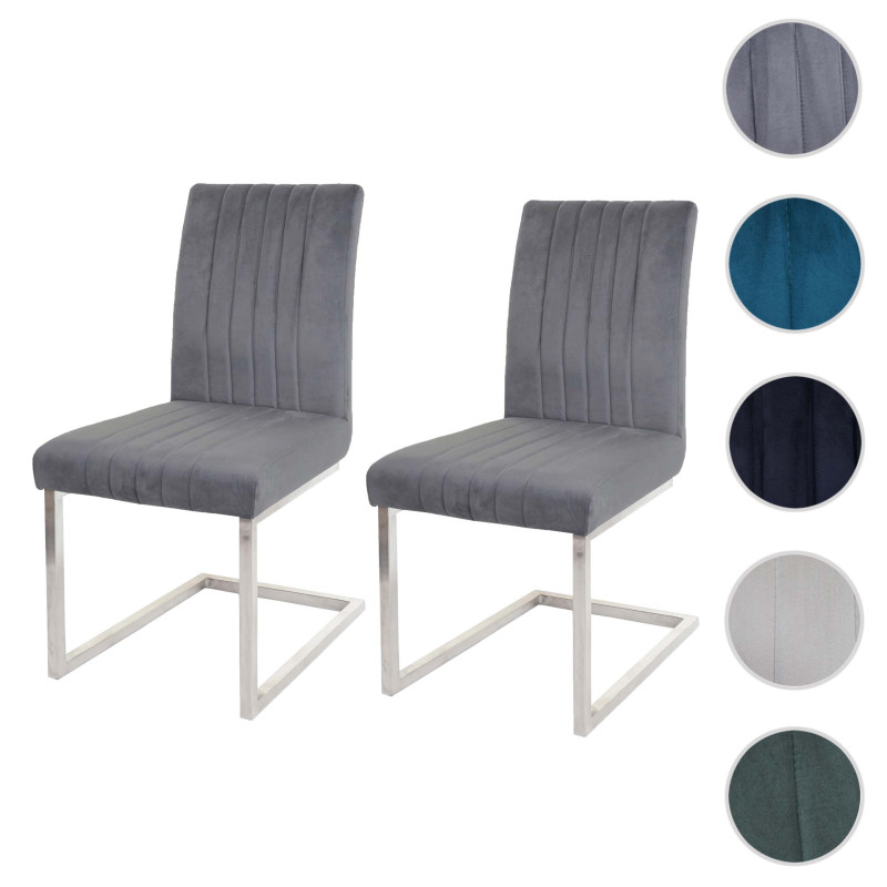 Lot de 2 chaises cantilever chaise de conférence, velours inox brossé - anthracite-blau