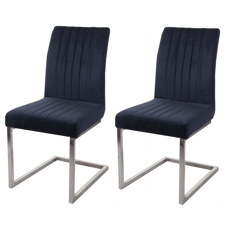 Lot de 2 chaises cantilever chaise de conférence, velours inox brossé - anthracite-blau