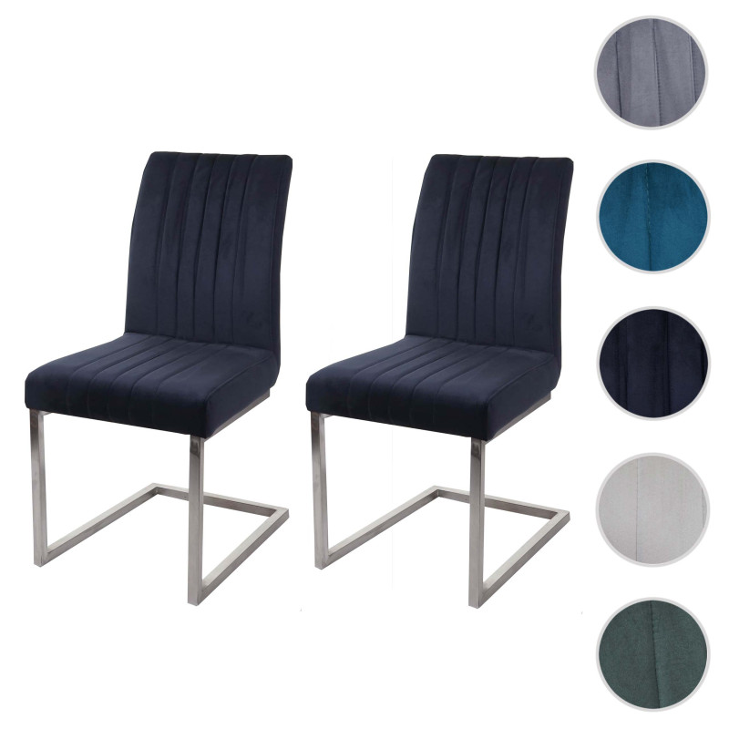 Lot de 2 chaises cantilever chaise de conférence, velours inox brossé - anthracite-blau