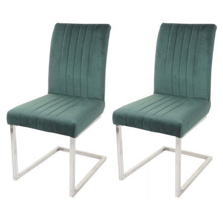 Lot de 2 chaises cantilever chaise visiteur chaise de conférence, velours inox brossé - vert