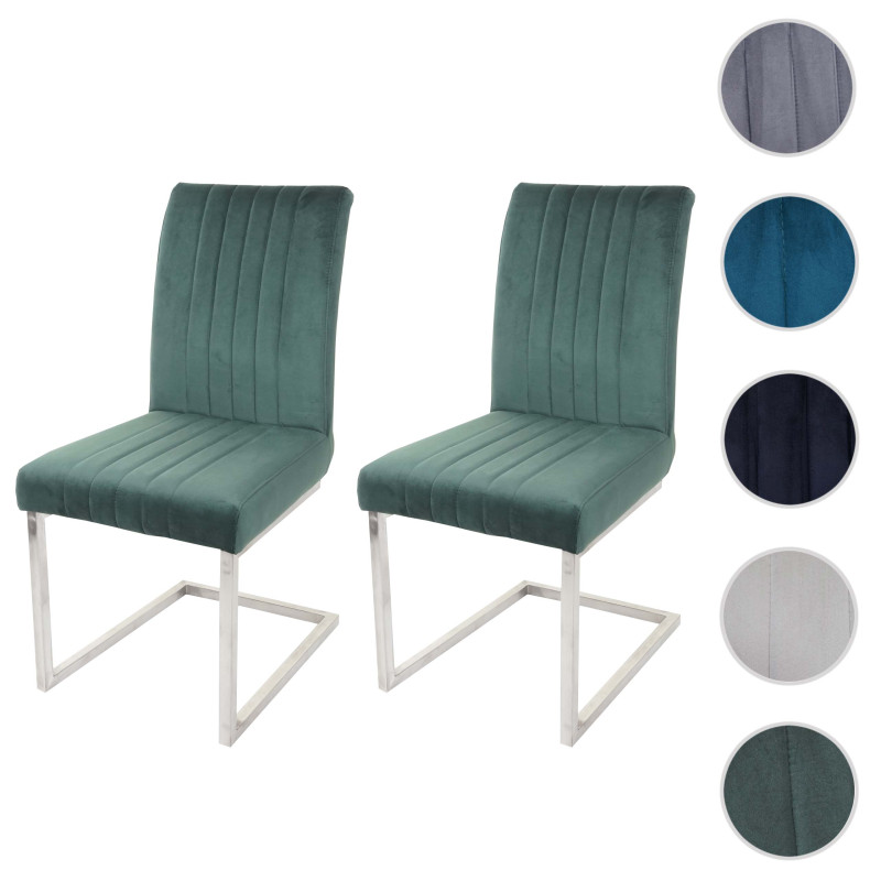 Lot de 2 chaises cantilever chaise visiteur chaise de conférence, velours inox brossé - vert