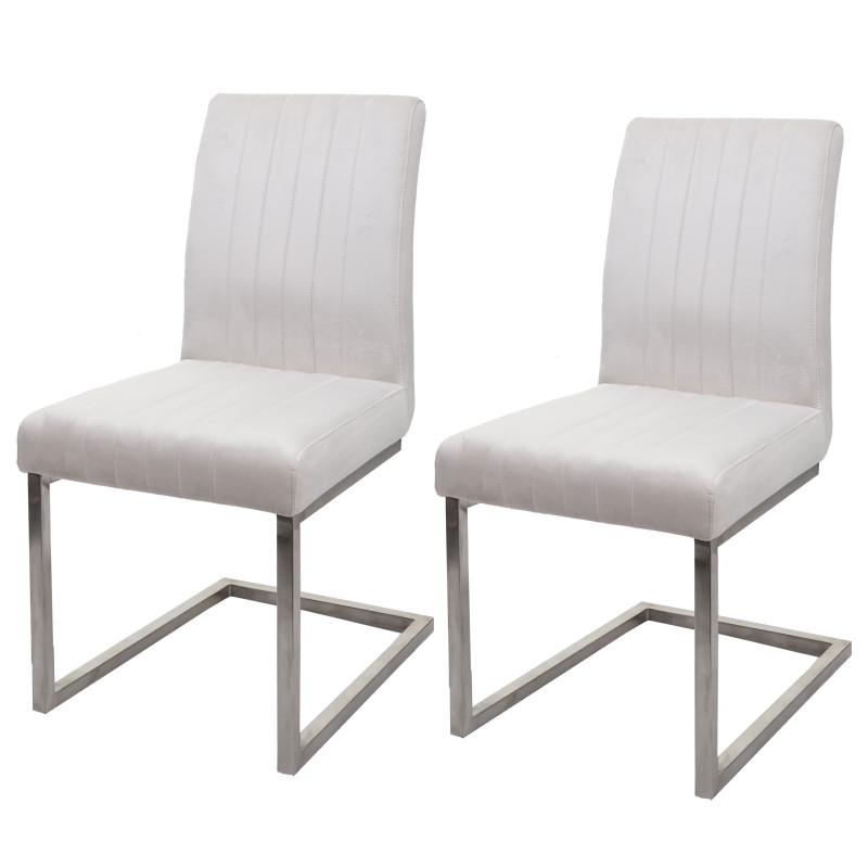 Lot de 2 chaises cantilever chaise visiteur chaise de conférence, velours inox brossé - crème-blanc