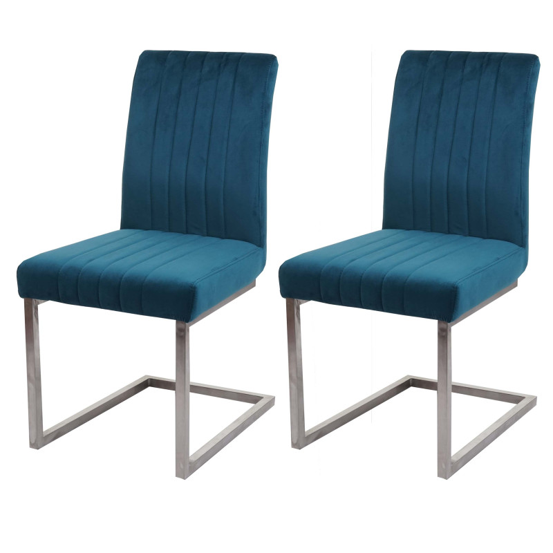 Lot de 2 chaises cantilever chaise de conférence, velours inox brossé - turqoise-bleu