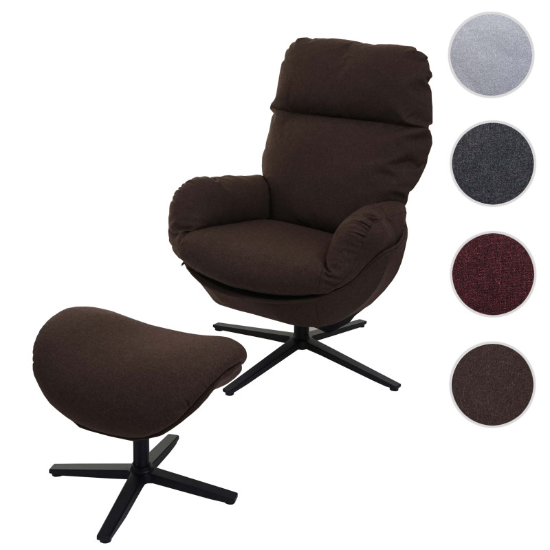 Fauteuil relax + pouf Fauteuil TV Fauteuil à bascule Fonction bascule, pivotant, métal tissu/textile - marron