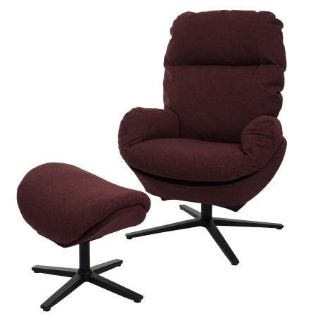 Fauteuil relax + pouf Fauteuil TV Fauteuil à bascule Fonction bascule, pivotant, métal tissu/textile - bordeaux