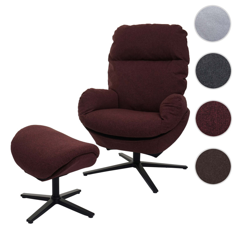 Fauteuil relax + pouf Fauteuil TV Fauteuil à bascule Fonction bascule, pivotant, métal tissu/textile - bordeaux