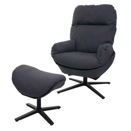 Fauteuil relax + pouf Fauteuil TV Fauteuil à bascule Fonction bascule, pivotant, métal tissu/textile - gris foncé