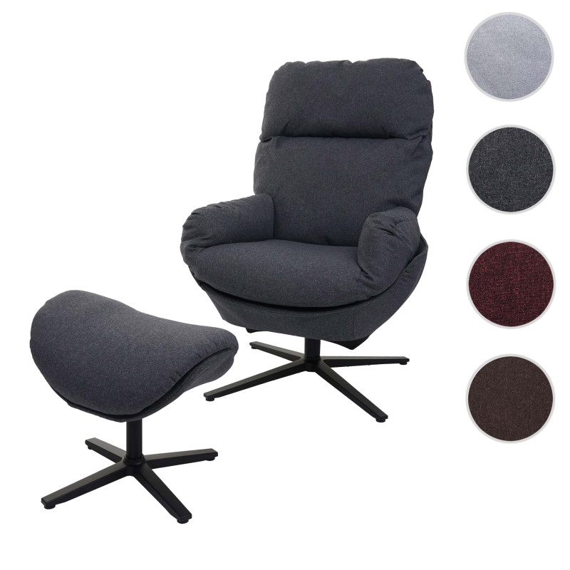 Fauteuil relax + pouf Fauteuil TV Fauteuil à bascule Fonction bascule, pivotant, métal tissu/textile - gris foncé