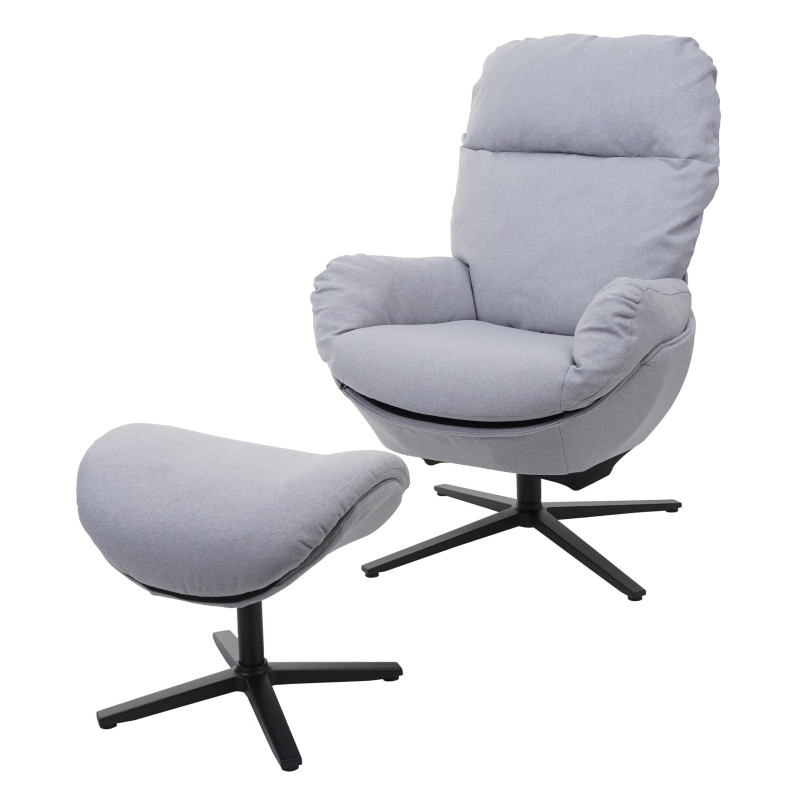 Fauteuil relax + pouf Fauteuil TV Fauteuil à bascule Fonction bascule, pivotant, métal tissu/textile - gris clair