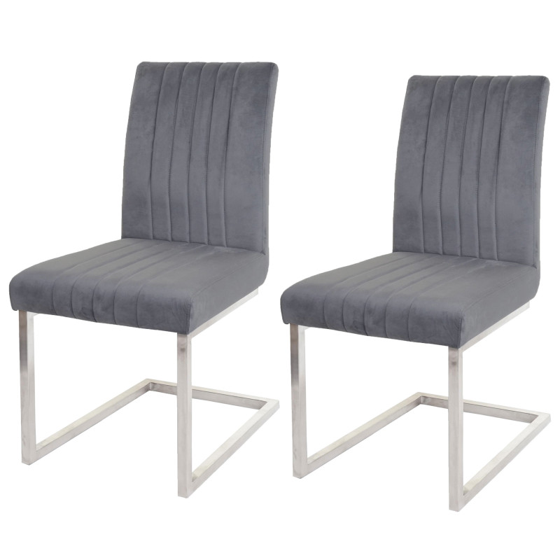 Lot de 2 chaises cantilever chaise visiteur chaise de conférence, velours inox brossé - gris foncé