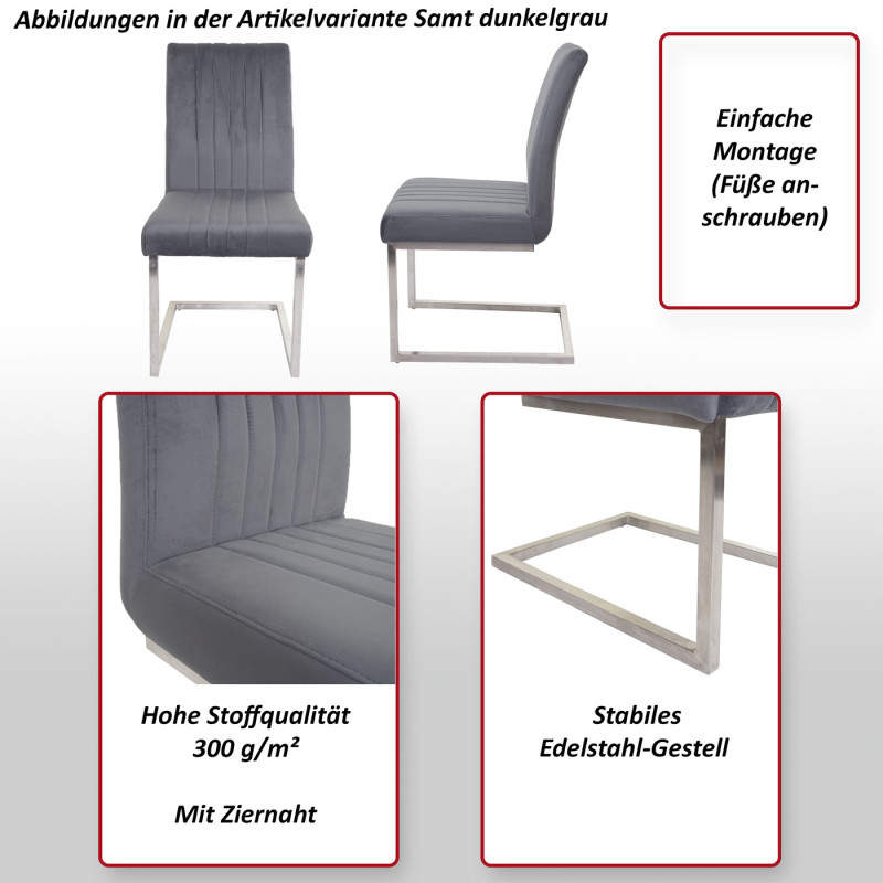 Lot de 2 chaises cantilever chaise visiteur chaise de conférence, velours inox brossé - gris foncé