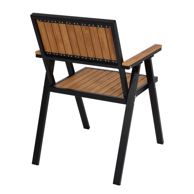 Set de 4 chaises de jardin + table de jardin chaise table, revêtement Gastro Outdoor, alu aspect bois - noir, teck
