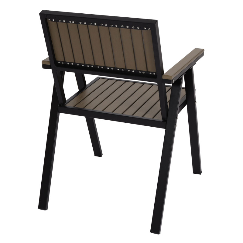 Set de 4 chaises de jardin + table de jardin chaise table, revêtement Gastro Outdoor, alu aspect bois - noir, gris