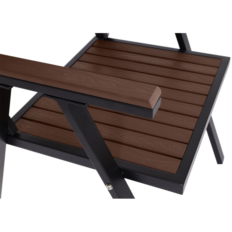 Set de 4 chaises de jardin + table de jardin chaise table, revêtement Gastro Outdoor, alu aspect bois - noir, marron foncé