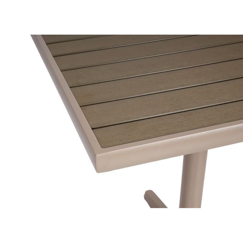 Table de jardin table de balcon table de bistrot revêtement aluminium aspect bois - champagne, gris