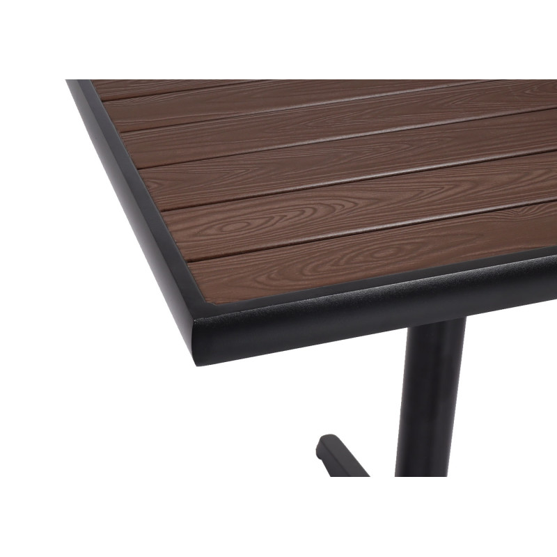 Table de jardin table de balcon table de bistrot, aluminium aspect bois - noir, marron-foncé