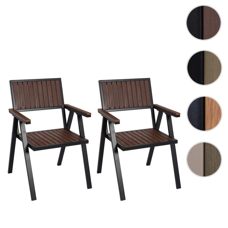 Lot de 2 chaises de jardin chaise de balcon aluminium aspect bois - structure champagne, gris