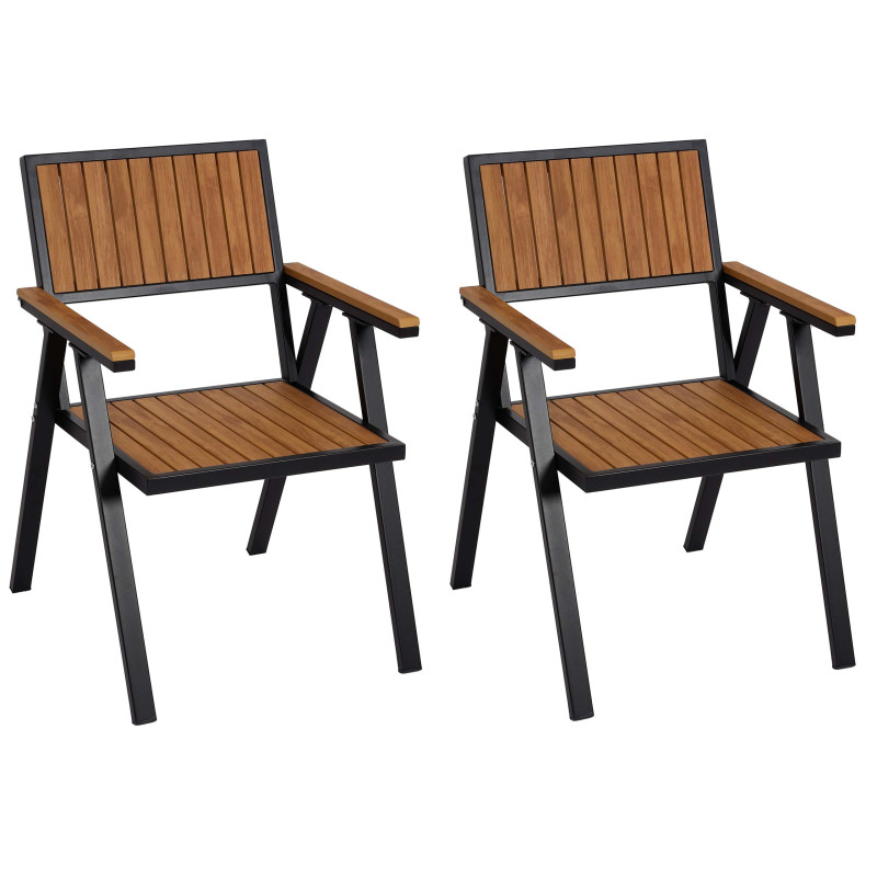Lot de 2 chaises de jardin chaise de balcon aluminium aspect bois - structure noire, teak
