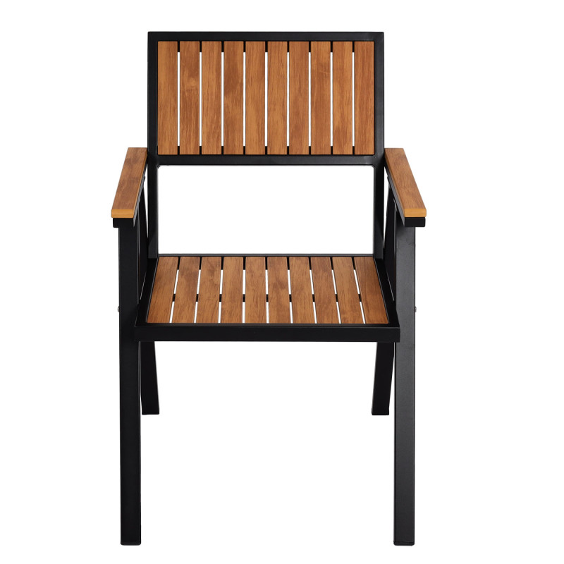Lot de 2 chaises de jardin chaise de balcon aluminium aspect bois - structure noire, teak