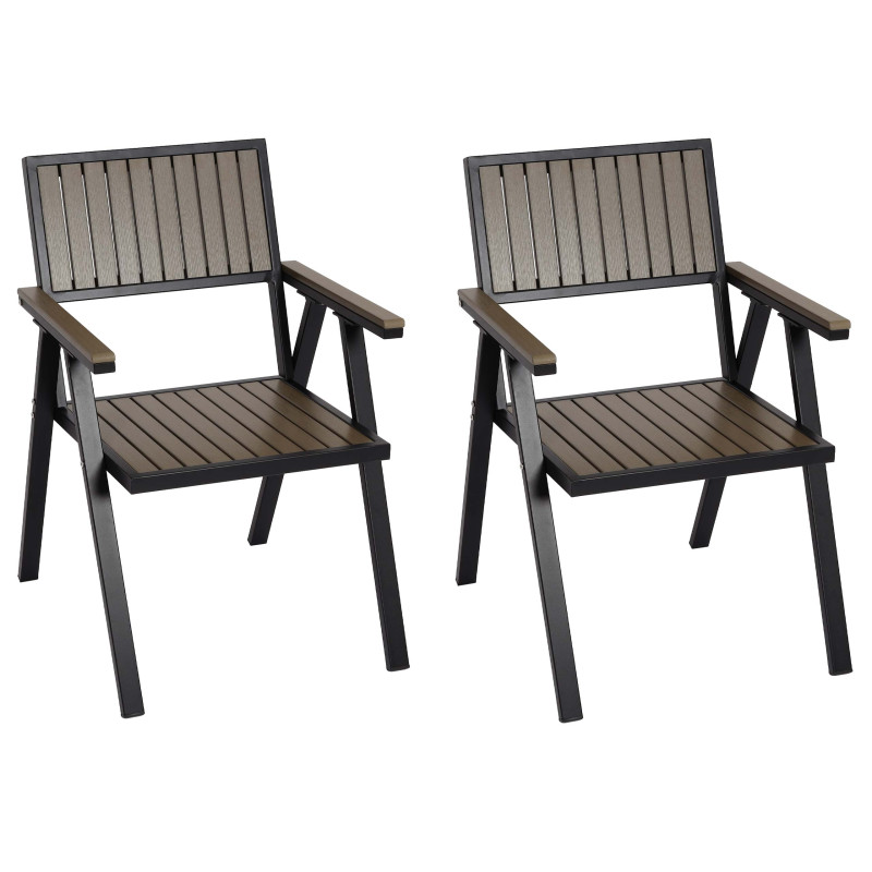Lot de 2 chaises de jardin chaise de balcon aluminium aspect bois- structure noire, grise