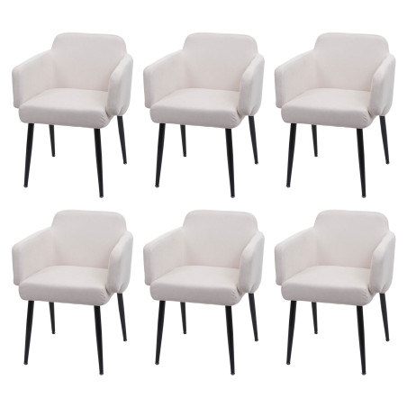 Lot de 6 chaises de salle à manger chaise rembourrée,  avec accoudoirs, tissu/textile métal - crème-blanc