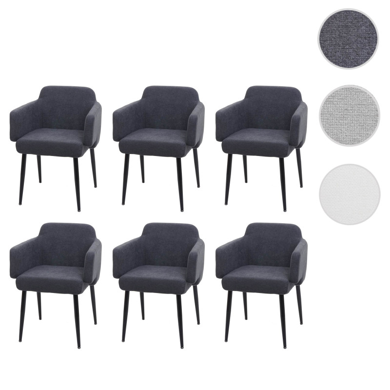 Lot de 6 chaises de salle à manger chaise rembourrée,  avec accoudoirs, tissu/textile métal - gris