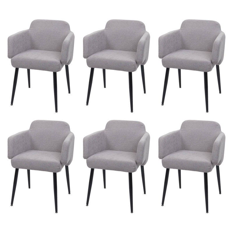 Lot de 6 chaises de salle à manger chaise rembourrée,  avec accoudoirs, tissu/textile métal - gris