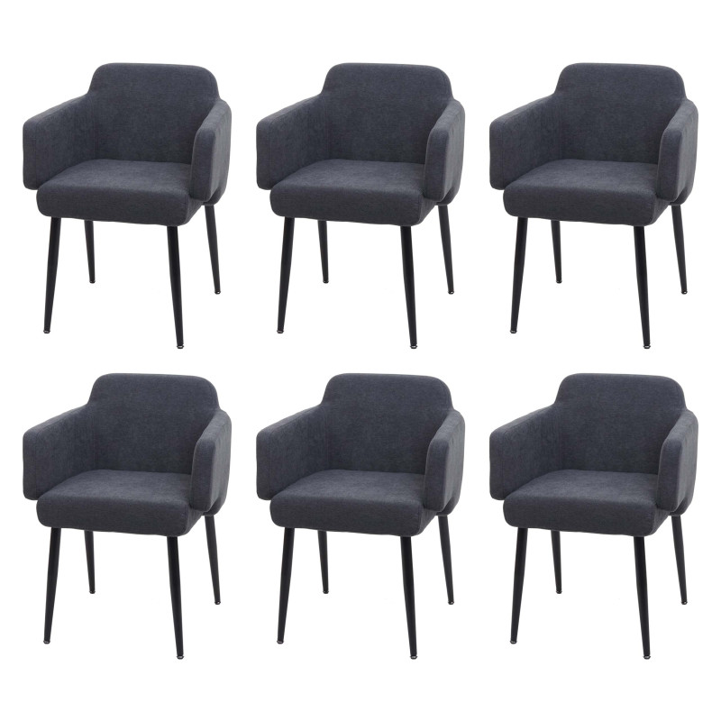Lot de 6 chaises de salle à manger chaise rembourrée,  avec accoudoirs, tissu/textile métal - anthracite