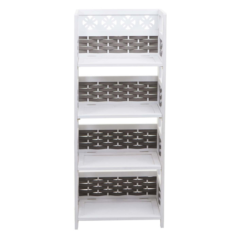 Étagère sur pied, pliable 4 étagères, Bois 110cm - blanc, tressage gris