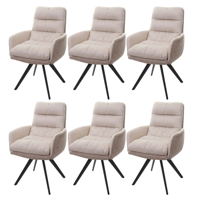 Lot de 6 chaises de salle à manger  pivotante Auto-Position tissu/textile - crème, avec accoudoirs