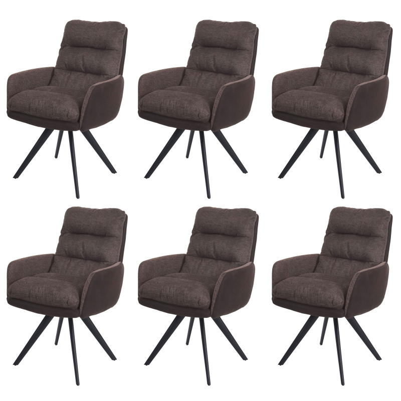 Lot de 6 chaises de salle à manger  pivotante Auto-Position tissu/textile - brun-brun foncé, avec accoudoirs