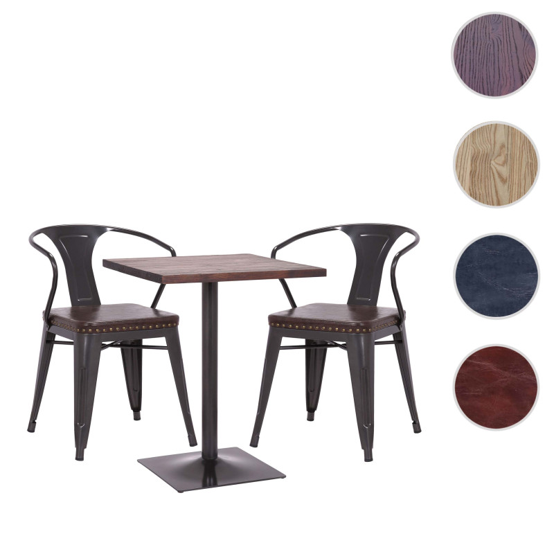 Set table de bistrot 2x chaise de salle à manger chaise table  gastronomie MVG - noir-gris, table marron clair