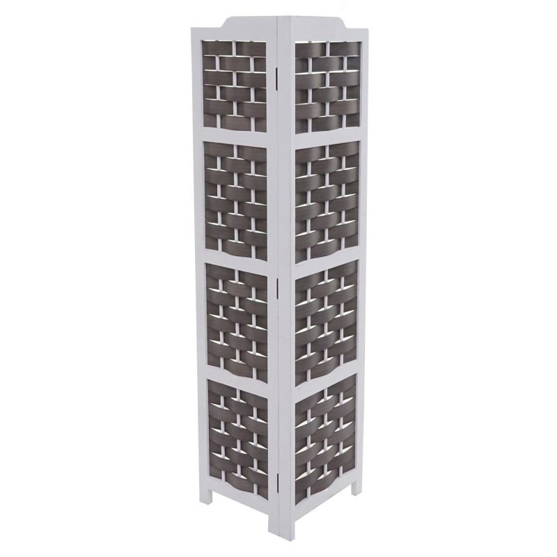 Etagère d'angle pliable 4 étagères, bois de paulownia 110cm - blanc, tressage anthracite