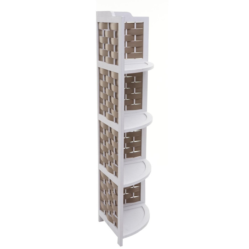 Etagère d'angle pliable 4 étagères, bois de paulownia 110cm - blanc, tressage blanc