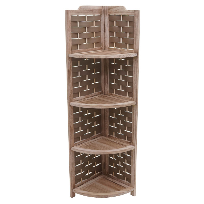 Etagère d'angle pliable 4 étagères, bois de paulownia 110cm - brun, tressage brun