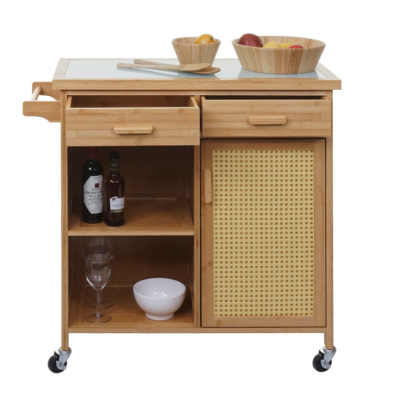 Chariot de service chariot de cuisine chariot de bar chariot roulant 85x84x36cm bambou, marron