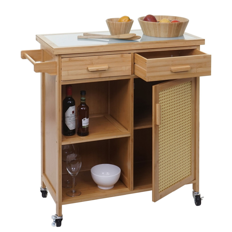 Chariot de service chariot de cuisine chariot de bar chariot roulant 85x84x36cm bambou, marron