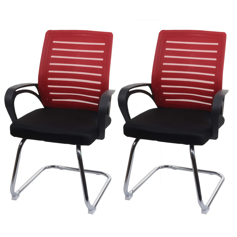 Lot de 2 chaises de conférence piétement luge, charge max. 150 kg tissu/textile - rouge
