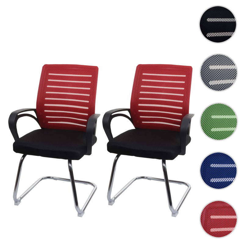 Lot de 2 chaises de conférence piétement luge, charge max. 150 kg tissu/textile - rouge