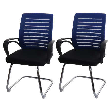 Lot de 2 chaises de conférence piétement luge, charge max. 150 kg tissu/textile - bleu