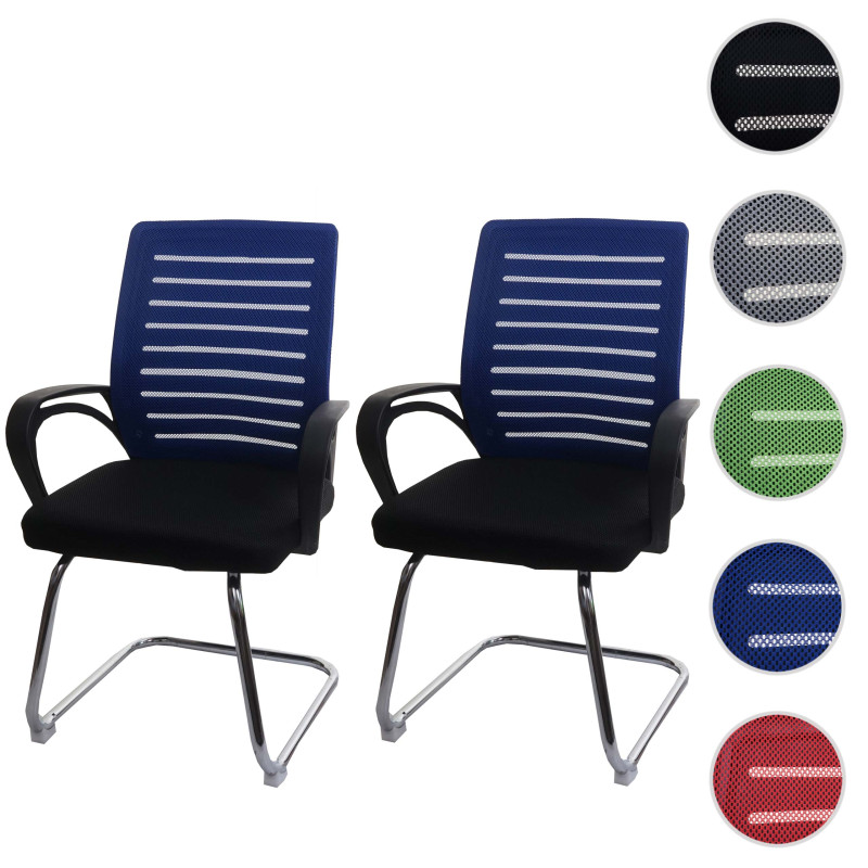 Lot de 2 chaises de conférence piétement luge, charge max. 150 kg tissu/textile - bleu