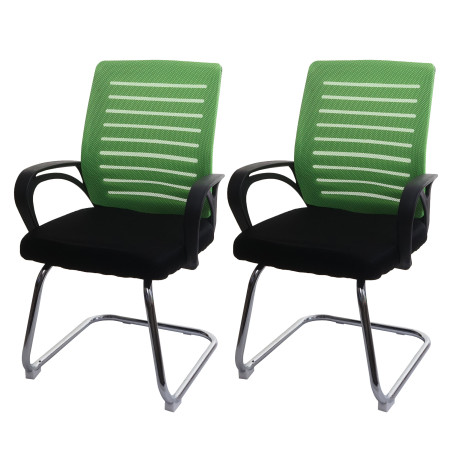 Lot de 2 chaises de conférence piétement luge, charge max. 150 kg tissu/textile - vert