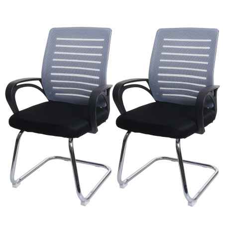 Lot de 2 chaises de conférence piétement luge, charge max. 150 kg tissu/textile - gris